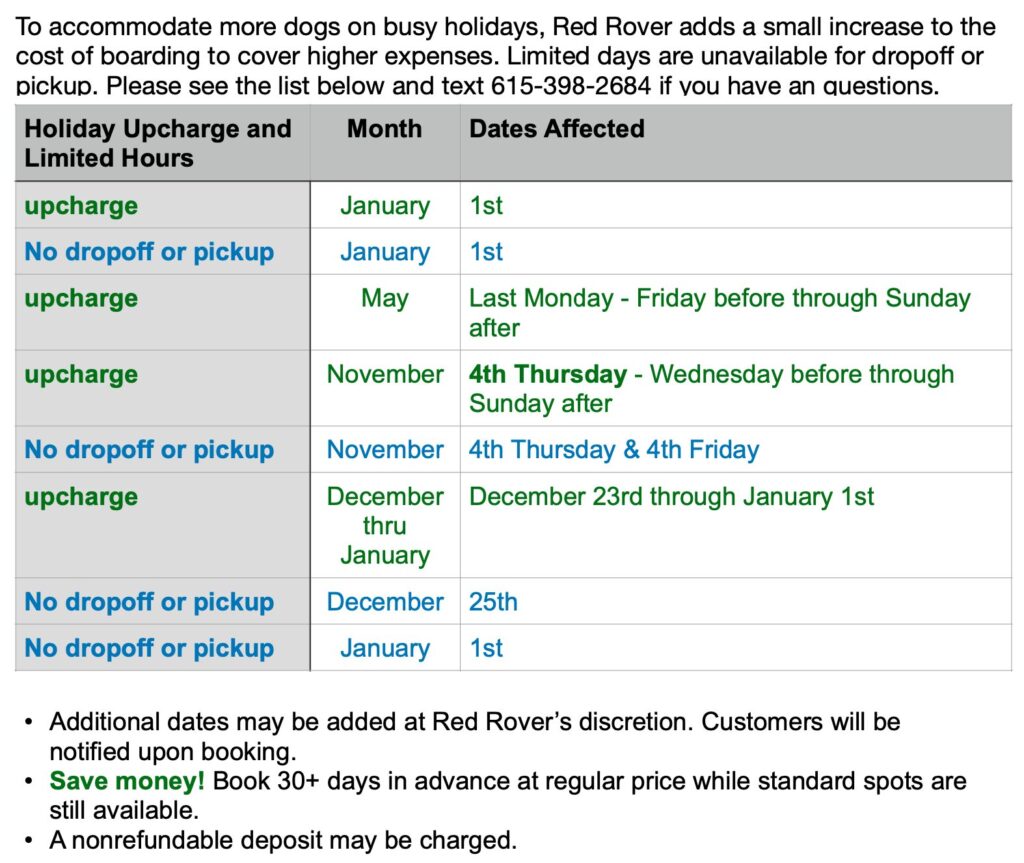 List of Holidays - text 615-398-2684